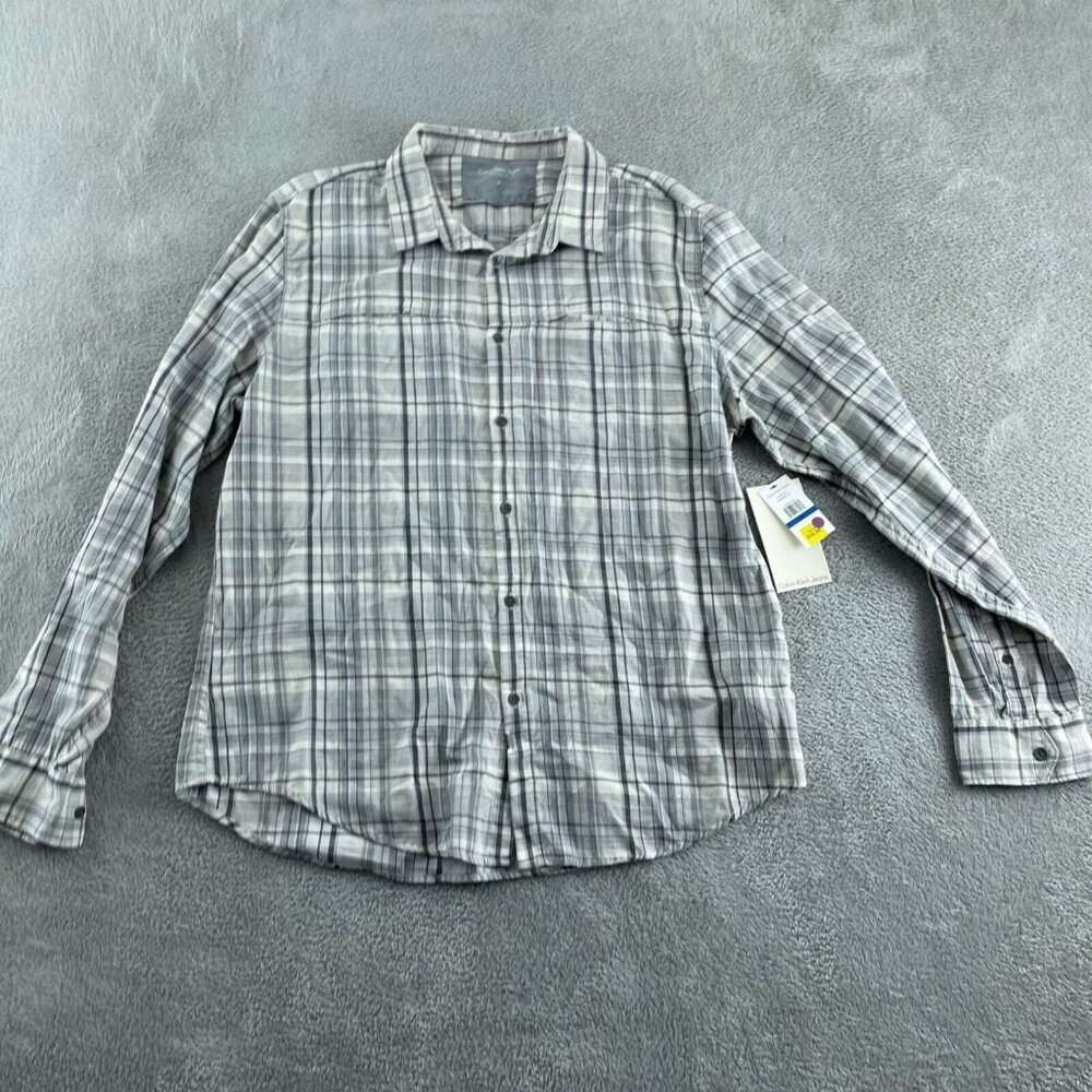 Calvin Klein Jeans Mens Gray Plaid Button-Down Shirt Long Sleeve XL 5877